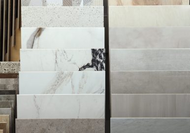 Many different samples of tiles on display in store